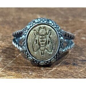 Vintage Silver & Brass Bee Design Ring With Twisted Band Size 5